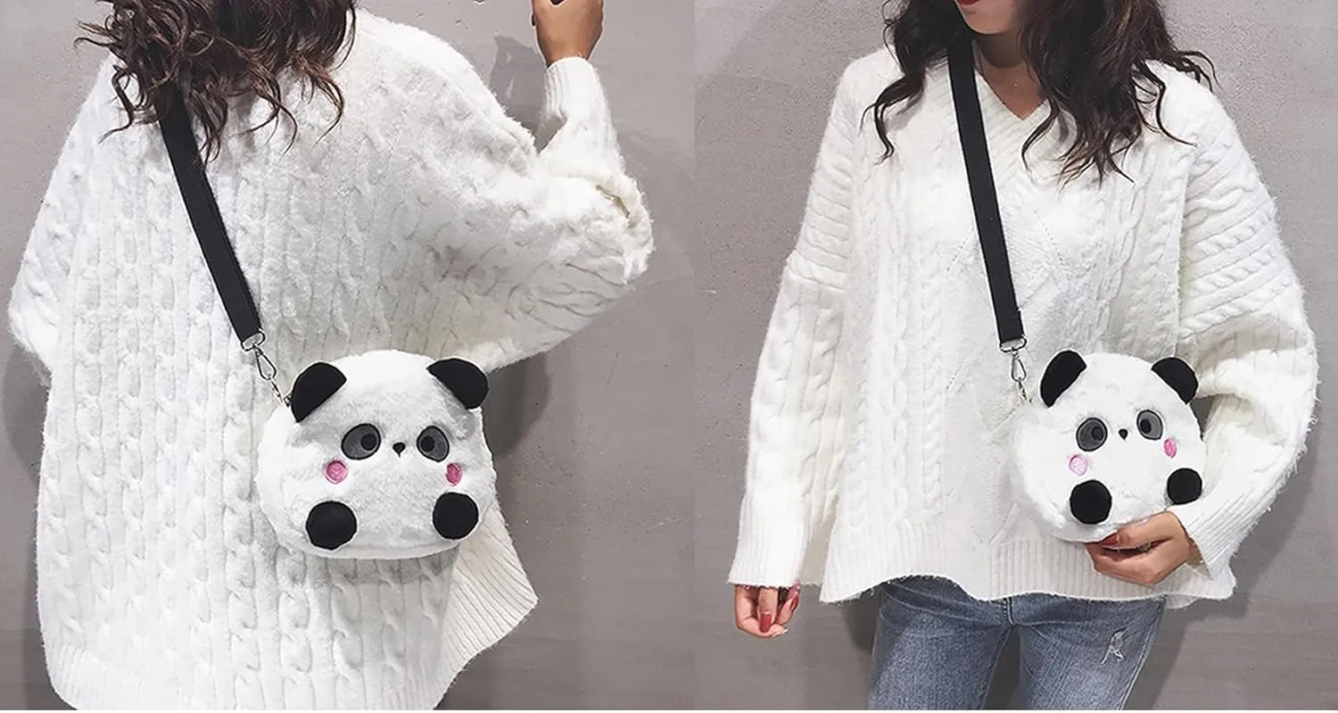 Cute Panda Plush Crossbody Purse Small Fluffy Satchel Shoulder Bag Messenger Bag Handbag Purse for Women