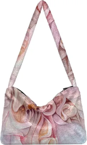 Dahlia Petals Flower Sepals Tie Dye Fluffy Crossbody Bag Furry Tote Bags for Women Fuzzy Purse Handbag Lady Shoulder Bag Large Plush Bag with Zipper Closure