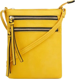 DELUXITY | Crossbody Purse Bag | Functional Multi Pocket Double Zipper Purse | Adjustable Strap | Medium Size Purse | Yellow
