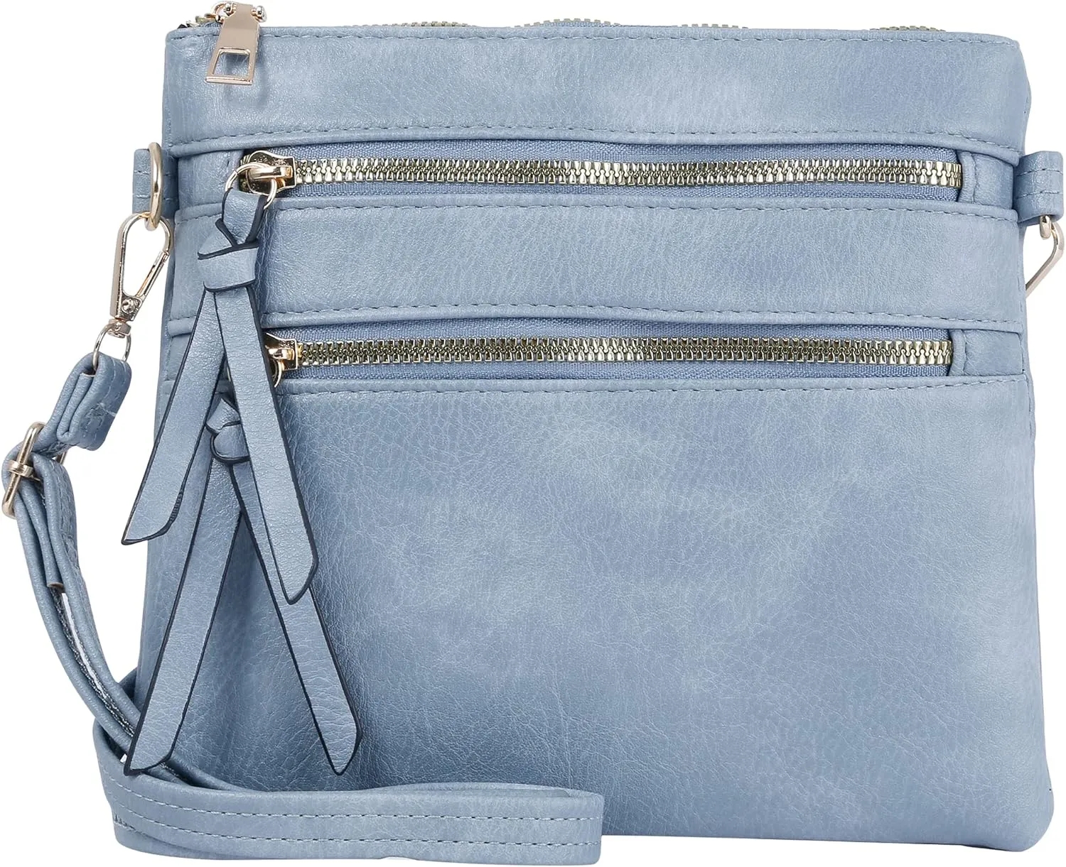 DELUXITY Essential Casual Functional Multi Pocket Double Zipper Crossbody Purse Bag Shoulder Bag for Women