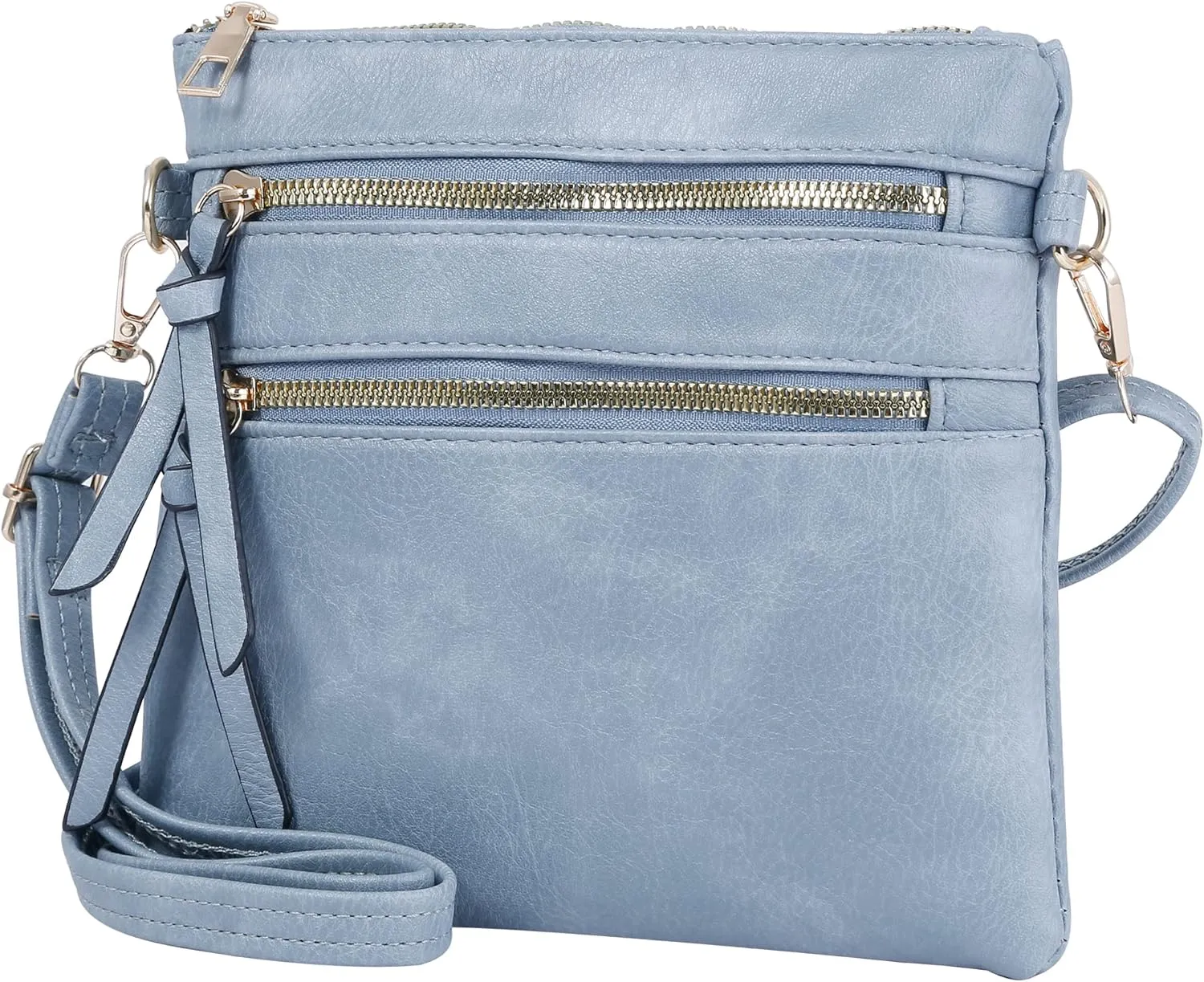 DELUXITY Essential Casual Functional Multi Pocket Double Zipper Crossbody Purse Bag Shoulder Bag for Women