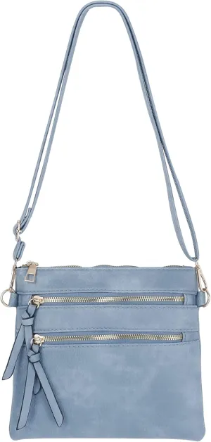 DELUXITY Essential Casual Functional Multi Pocket Double Zipper Crossbody Purse Bag Shoulder Bag for Women