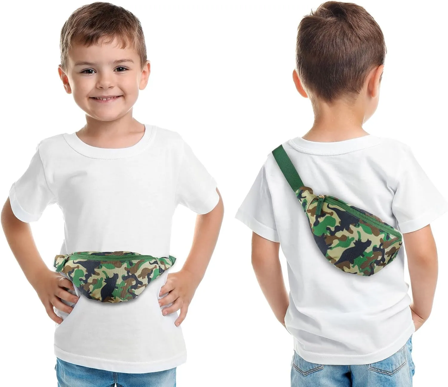 Dinosaur Kids Fanny Pack for Boys, Travel Small Waist Bag Crossbody Belt Bag for Little Boys Toddler Cute Fanny Bag, Camo