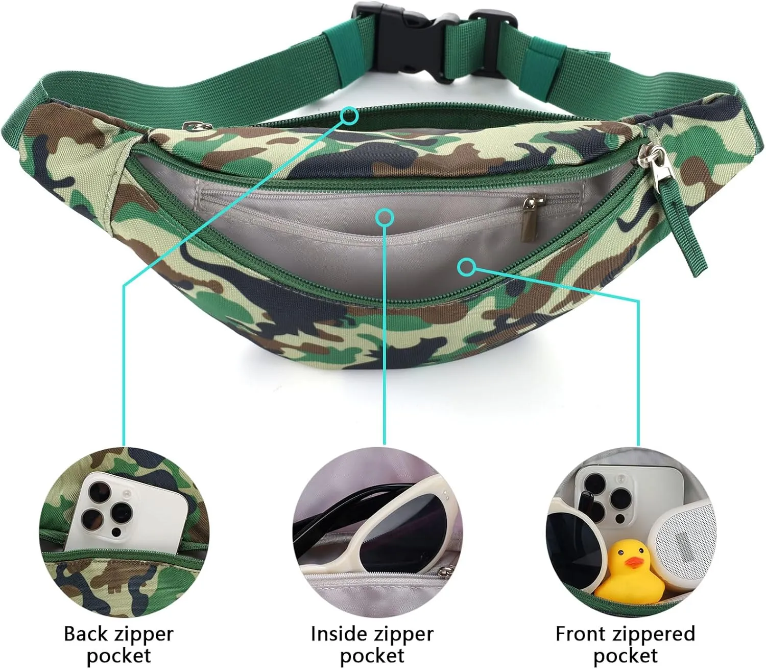 Dinosaur Kids Fanny Pack for Boys, Travel Small Waist Bag Crossbody Belt Bag for Little Boys Toddler Cute Fanny Bag, Camo