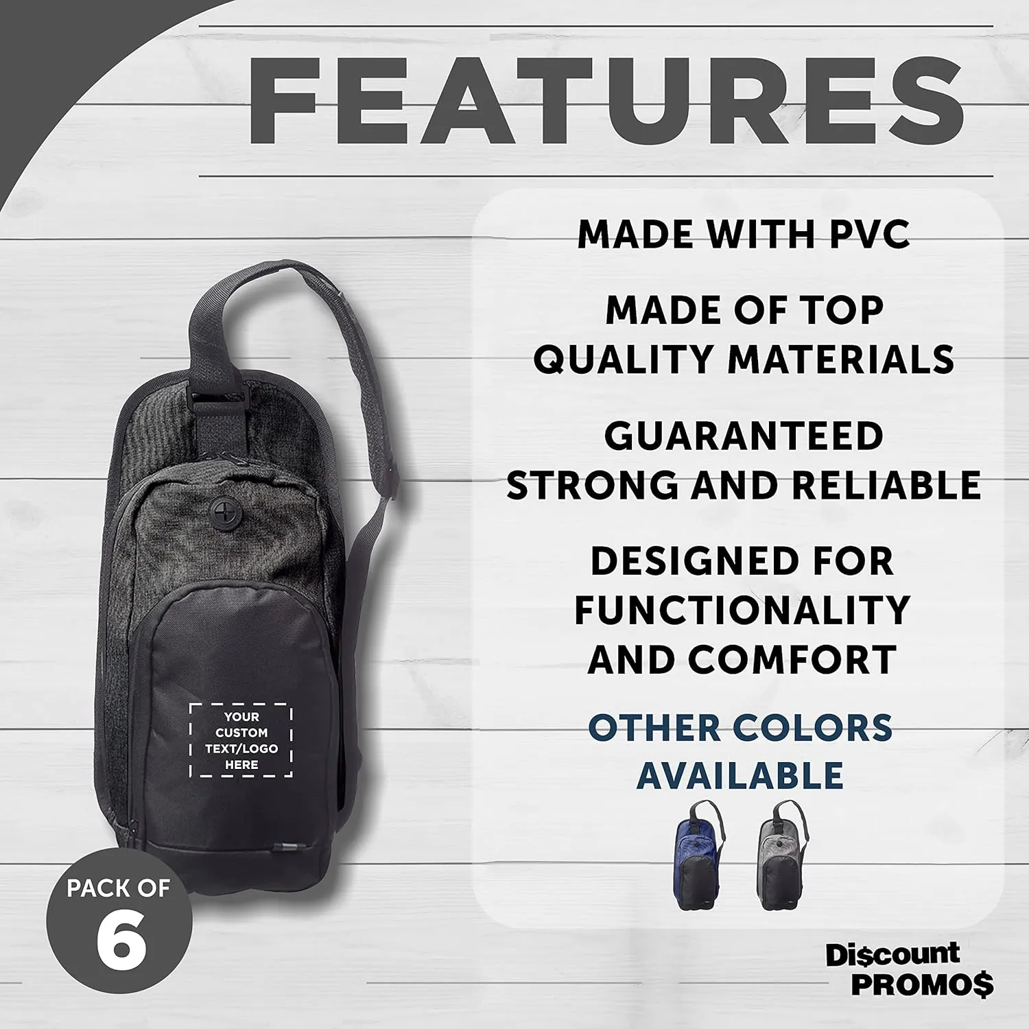 DISCOUNT PROMOS Custom O Valley Crossbody Shoulder Bag Set of 6, Personalized Bulk Pack - Bring Everywhere You Go, Perfect for Travellers and Great for Everyday Use - Black