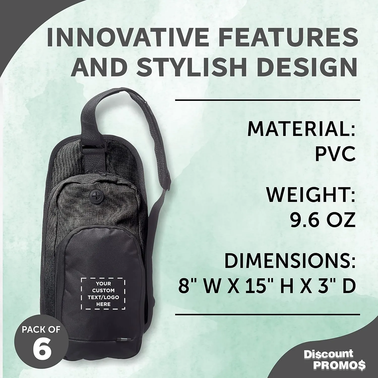 DISCOUNT PROMOS Custom O Valley Crossbody Shoulder Bag Set of 6, Personalized Bulk Pack - Bring Everywhere You Go, Perfect for Travellers and Great for Everyday Use - Black