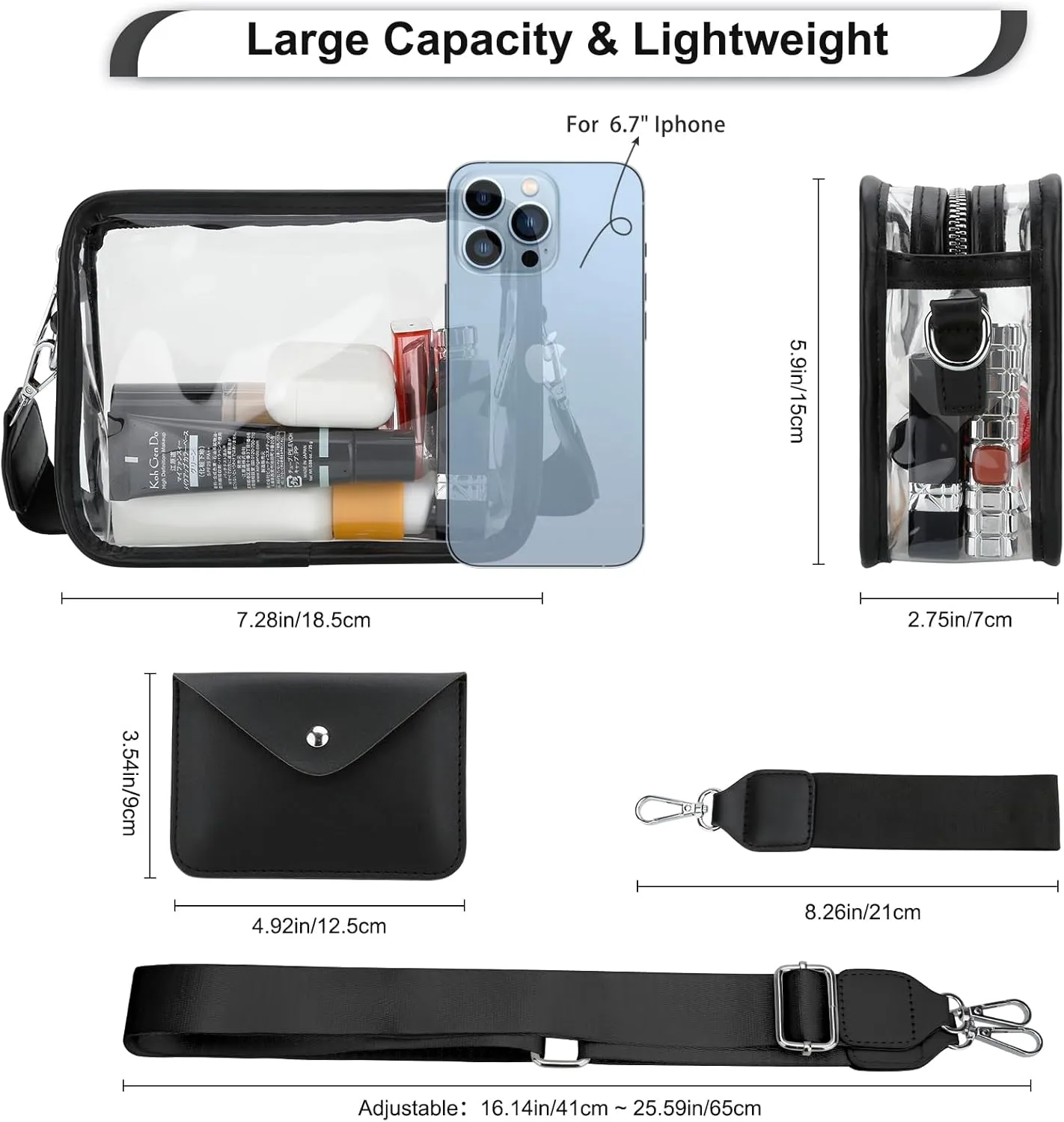 DOB SECHS Clear Crossbody Purse Bag - Clear Messenger Bag for Stadium Concerts & Sporting Events
