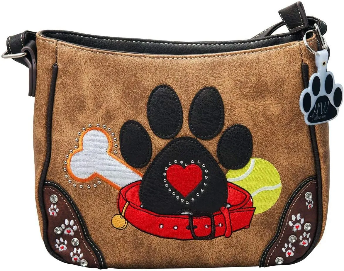 Dog Paw Print Handbag Small Crossbody Bag Shoulder Purse Women Wallet Set