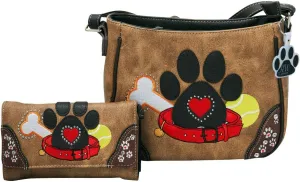 Dog Paw Print Handbag Small Crossbody Bag Shoulder Purse Women Wallet Set