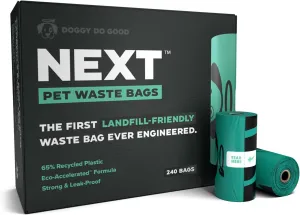 Doggy Do Good Next Pet Waste Bags for Dog Poop, Landfill Friendly, Recycled Plastic, Unscented, Leakproof, Strong, Thick, Earth Friendly, 240 Count
