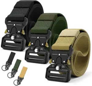 DOOPAI Tactical Belt for Men, 3Pack Military Nylon Web with Heavy Duty Quick Release Metal Buckle