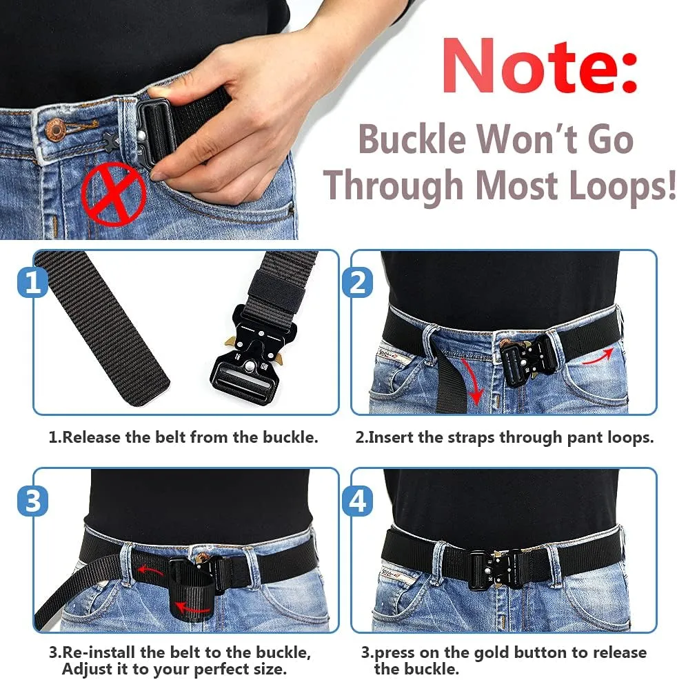 DOOPAI Tactical Belt for Men, 3Pack Military Nylon Web with Heavy Duty Quick Release Metal Buckle