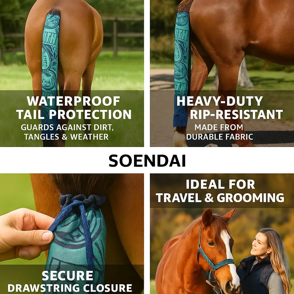 Durable Waterproof Horse Tail Bag – Protects Tail from Dirt, Prevents Tangles & Breakage – Easy to Use, Reusable Tail Wrap for Horses – Great Gift for Riders & Owners (Blue, 3.9x3.14 inch)
