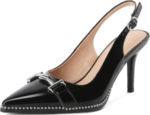 Eldof Women Slingback Heels Beaded Pumps Pointed Toe Slip On Stilettos High Heel Pumps Shoes with Silver Buckle Dressy 3.5 Inches