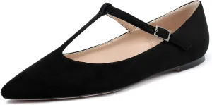 Eldof Women's Pointed Flat Pumps, T-Strap Flat Pumps, Comfortable Flat for The Office Wedding and Dress