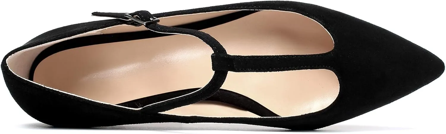 Eldof Women's Pointed Flat Pumps, T-Strap Flat Pumps, Comfortable Flat for The Office Wedding and Dress