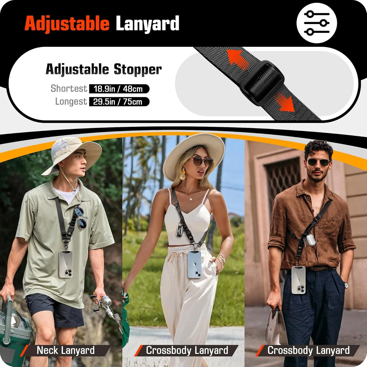 ELV Lanyard with Tether: Crossbody Strap for iPhone - Quick Release Cell Phone Lanyard for Case with Metal Tether Tabs