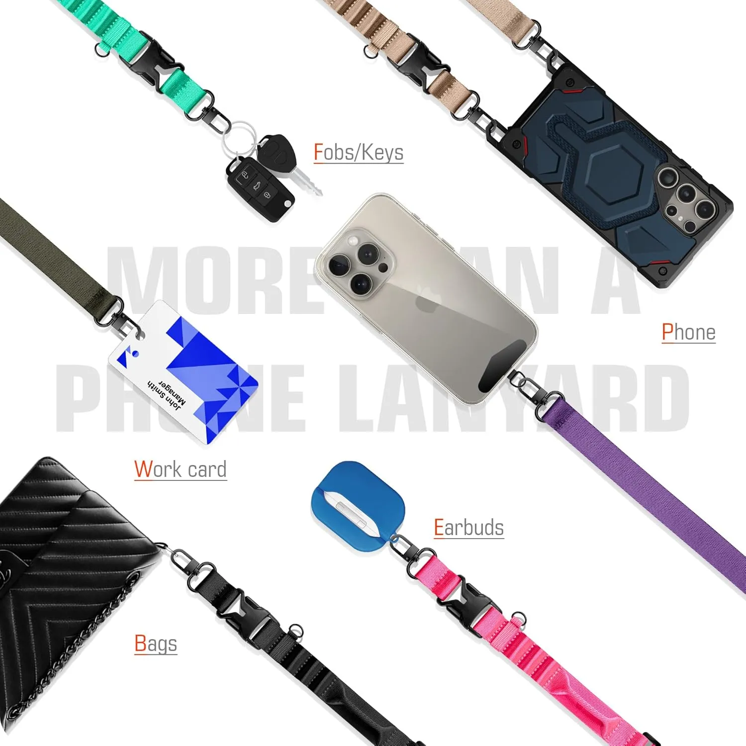 ELV Lanyard with Tether: Crossbody Strap for iPhone - Quick Release Cell Phone Lanyard for Case with Metal Tether Tabs