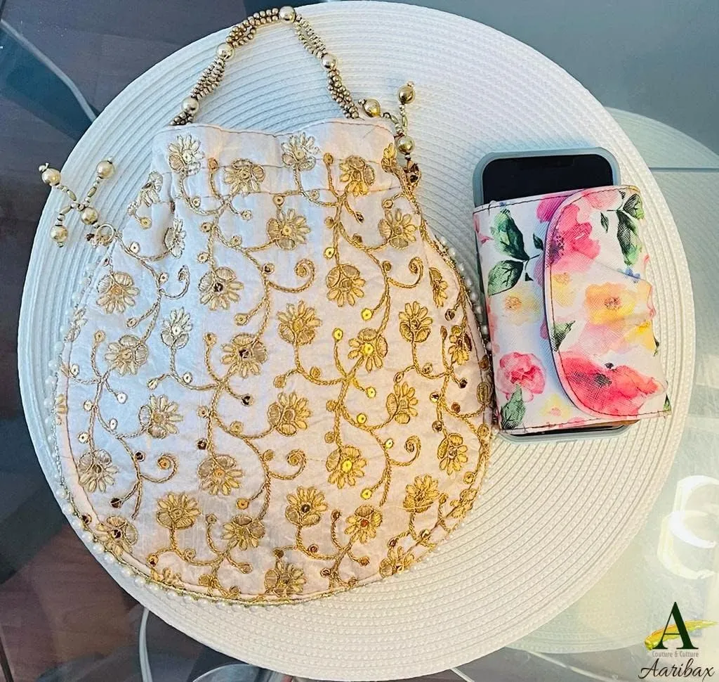 Embroidered Indian Ethnic Potli Bag for Women. Traditional, Handmade, Perfect for Weddings and Other Special Occasions