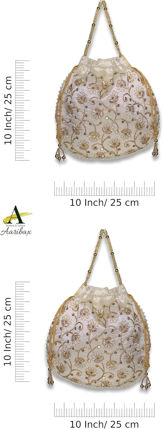 Embroidered Indian Ethnic Potli Bag for Women. Traditional, Handmade, Perfect for Weddings and Other Special Occasions