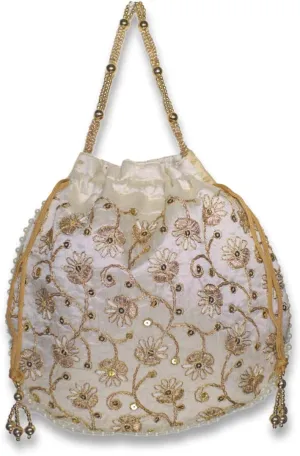 Embroidered Indian Ethnic Potli Bag for Women. Traditional, Handmade, Perfect for Weddings and Other Special Occasions