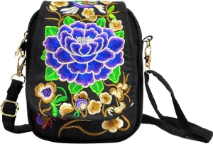 Ethnic Handmade Embroidery Flower Crossbody Bag Purse Travel Shoulder Bags Phone Pouch with Floral Design for Women
