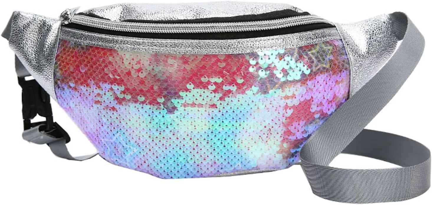 eYLun Women Fanny Pack Belt Bag Crossbody Sequins Waist Bag Bum Bag Lightweight Traveling Waist Bag Pack Pink
