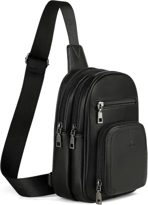 FADEON Sling Bags for Women Crossbody Bags, Designer PU Leather Sling Purse Multi-Pocket Packs with Card Slot Purse Black