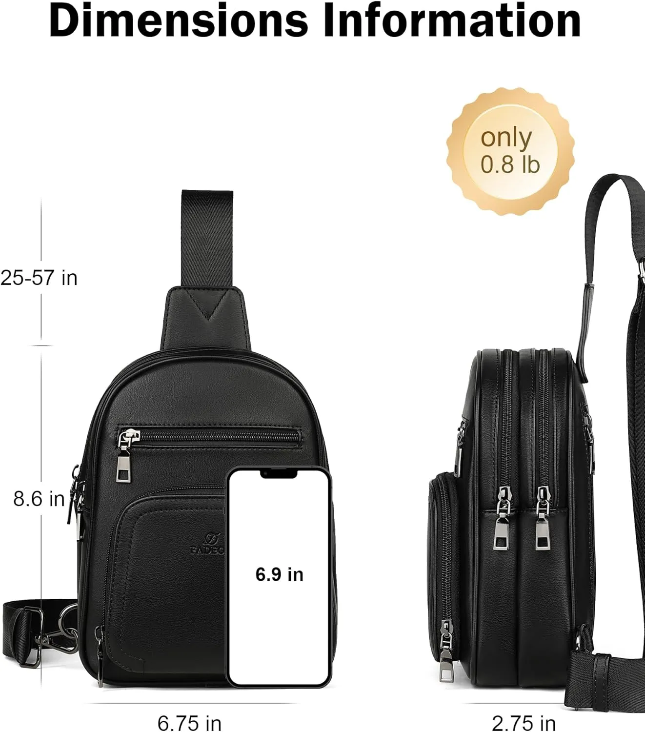 FADEON Sling Bags for Women Crossbody Bags, Designer PU Leather Sling Purse Multi-Pocket Packs with Card Slot Purse Black