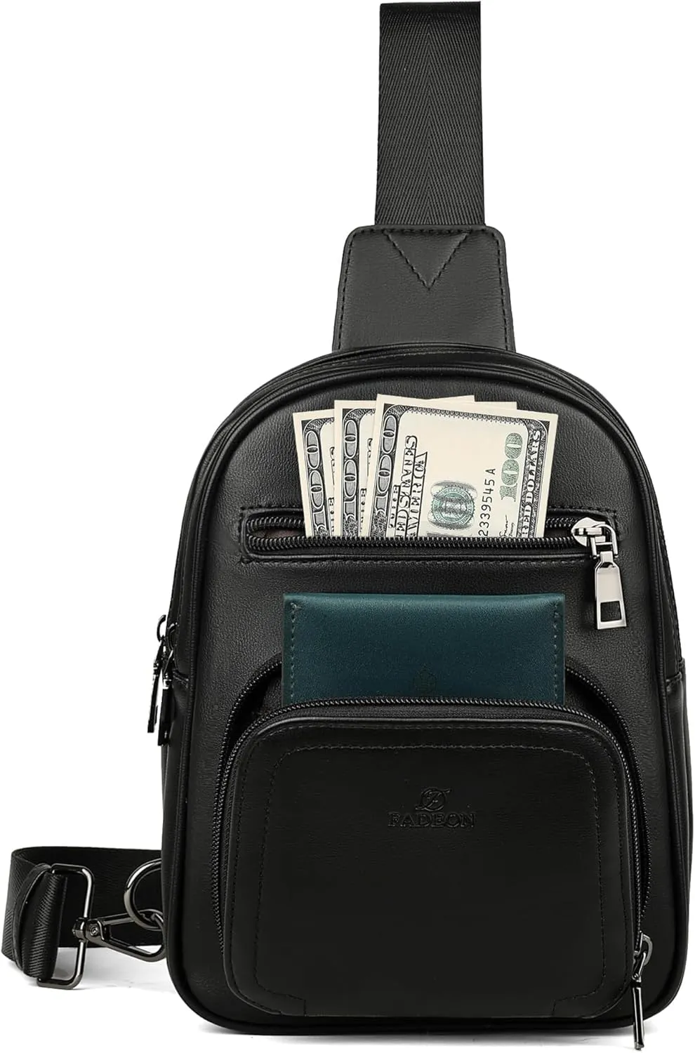 FADEON Sling Bags for Women Crossbody Bags, Designer PU Leather Sling Purse Multi-Pocket Packs with Card Slot Purse Black