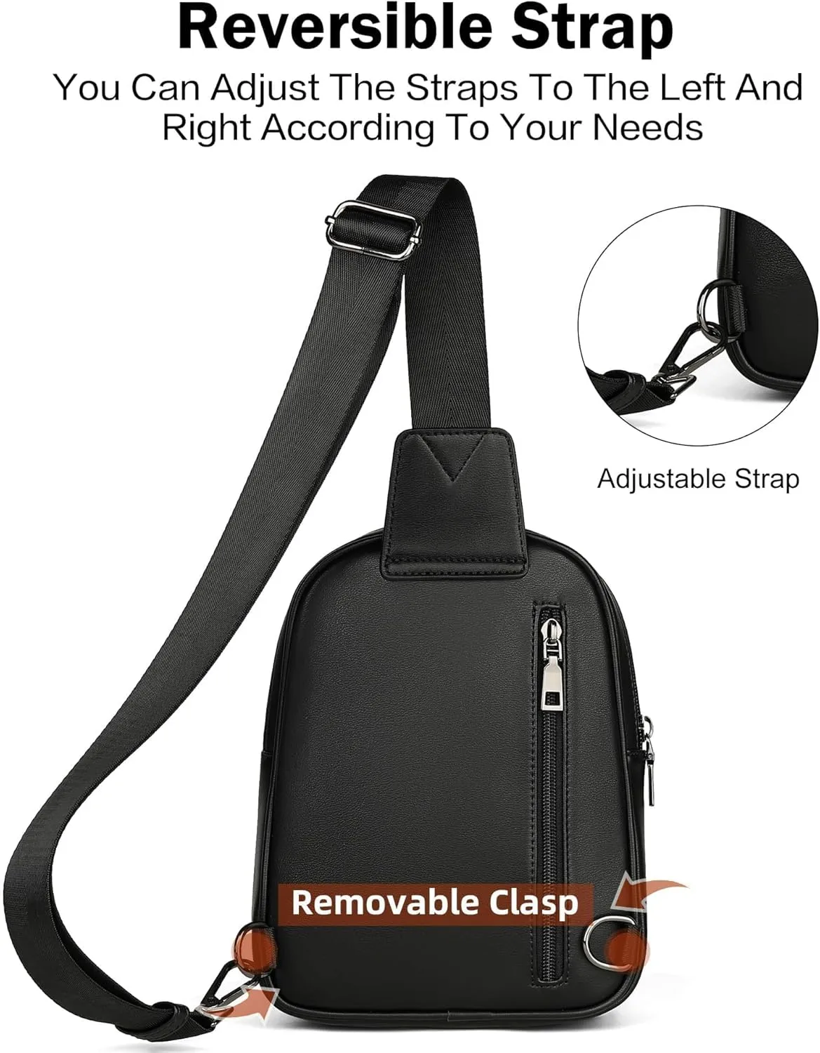 FADEON Sling Bags for Women Crossbody Bags, Designer PU Leather Sling Purse Multi-Pocket Packs with Card Slot Purse Black