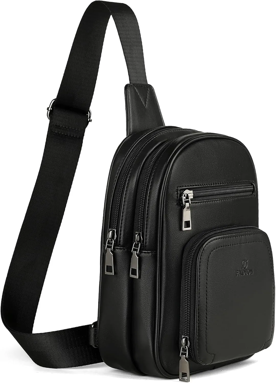 FADEON Sling Bags for Women Crossbody Bags, Designer PU Leather Sling Purse Multi-Pocket Packs with Card Slot Purse Black