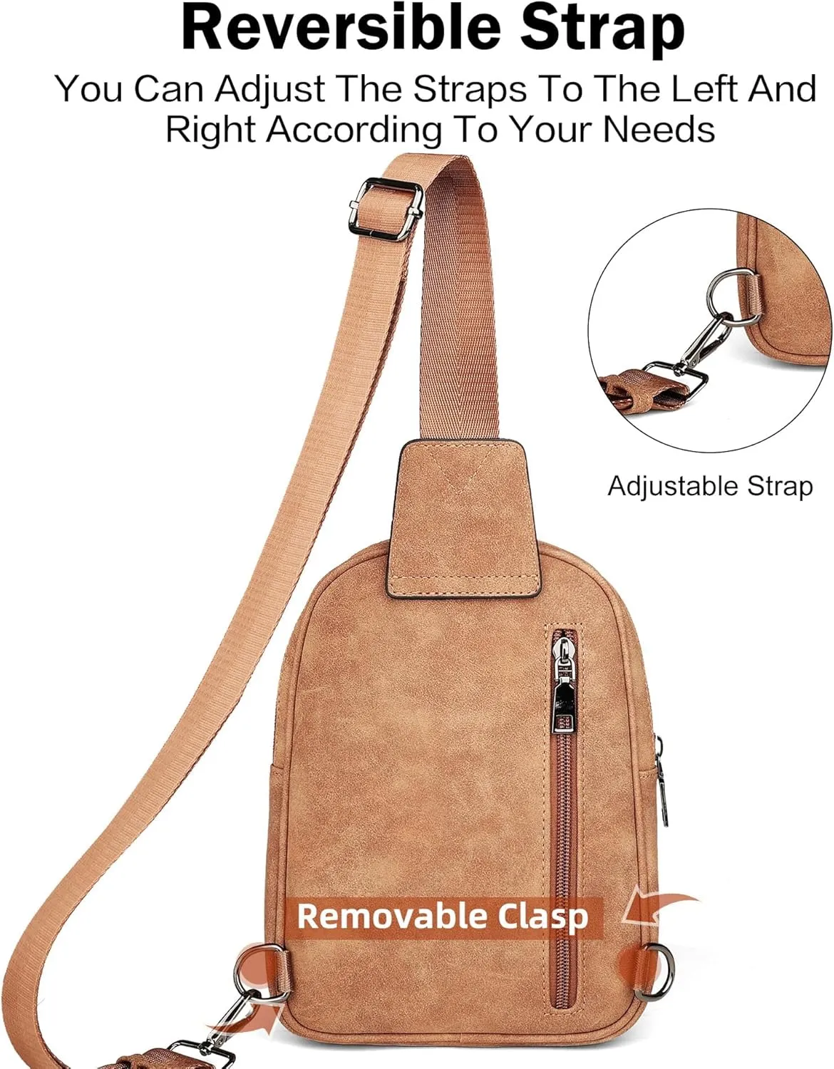 FADEON Women Sling Bags Designer Crossbody Bag, PU Leather Sling Purse Multi-Pocket Packs with Card Slot Suede Brown
