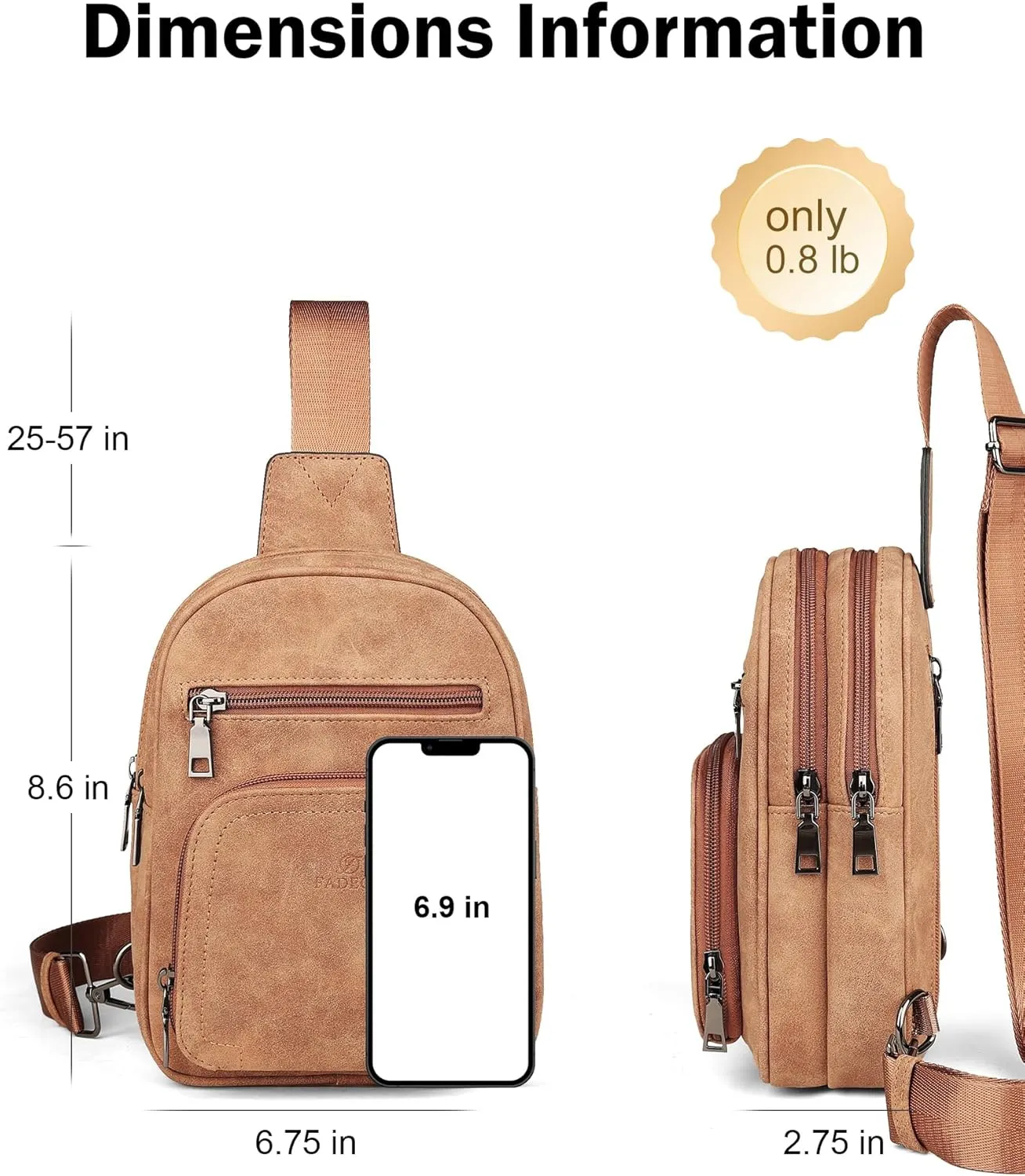 FADEON Women Sling Bags Designer Crossbody Bag, PU Leather Sling Purse Multi-Pocket Packs with Card Slot Suede Brown
