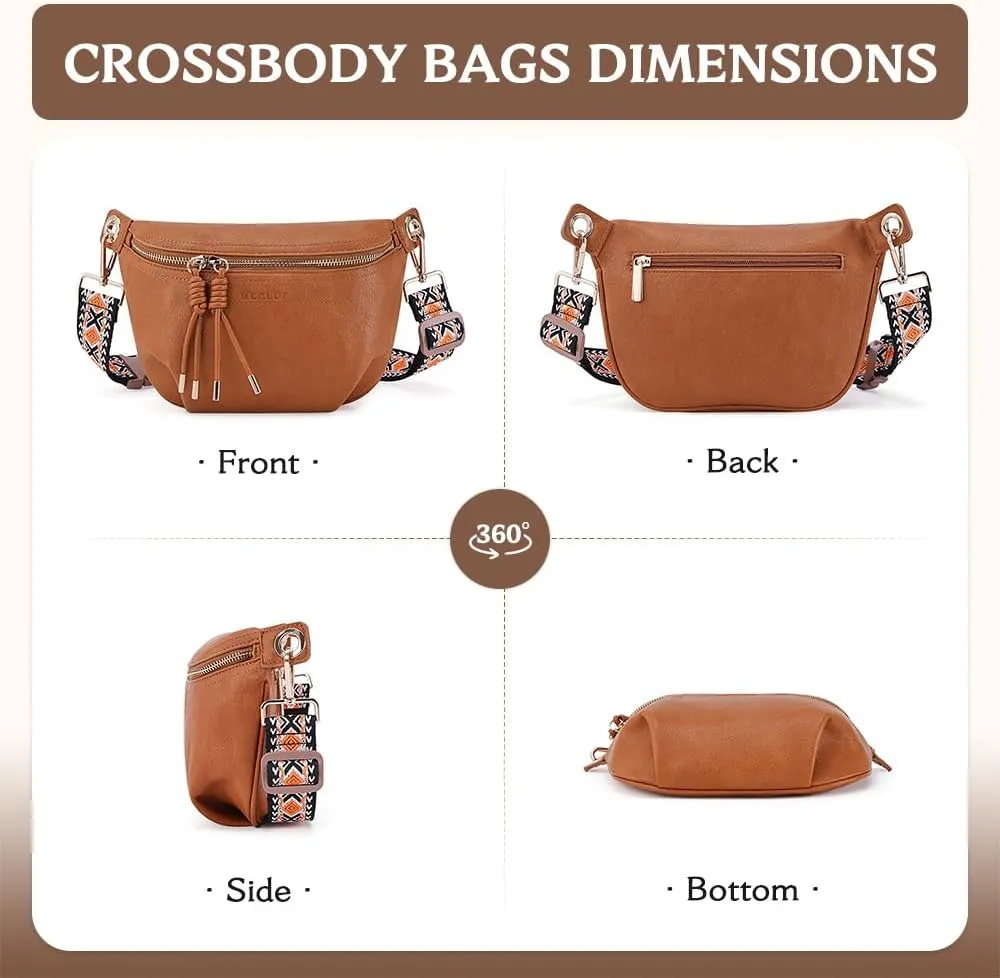 Fanny Pack Crossbody Bags for Women Vegan Leather Belt Bag Waist Pack Causal Chest Bum Bag With 2 Straps Amber Brown