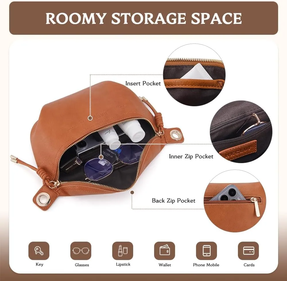 Fanny Pack Crossbody Bags for Women Vegan Leather Belt Bag Waist Pack Causal Chest Bum Bag With 2 Straps Amber Brown