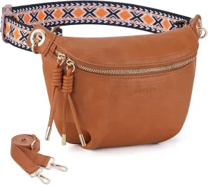 Fanny Pack Crossbody Bags for Women Vegan Leather Belt Bag Waist Pack Causal Chest Bum Bag With 2 Straps Amber Brown