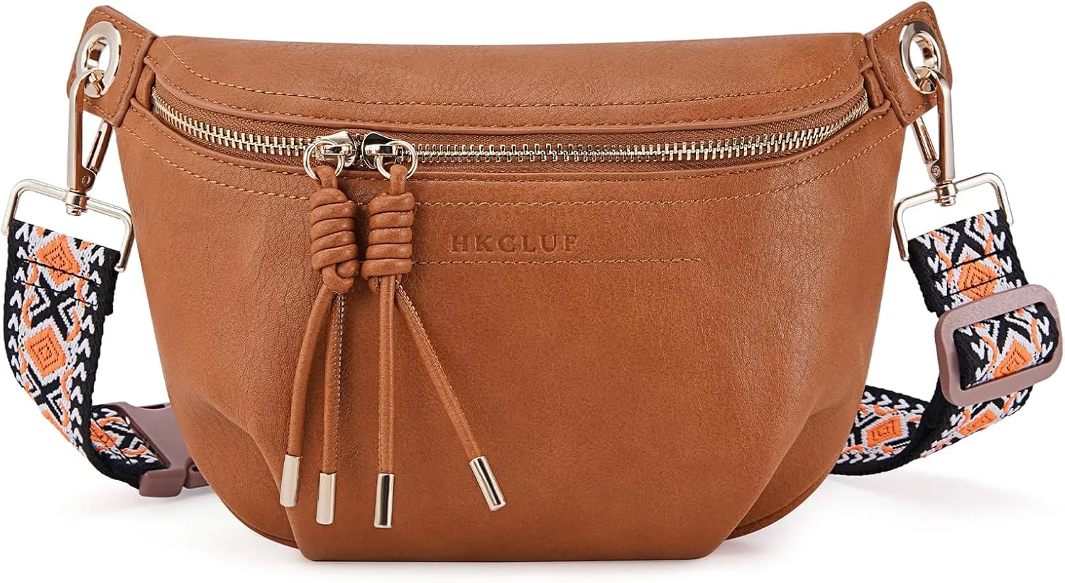 Fanny Pack Crossbody Bags for Women Vegan Leather Belt Bag Waist Pack Causal Chest Bum Bag With 2 Straps Amber Brown