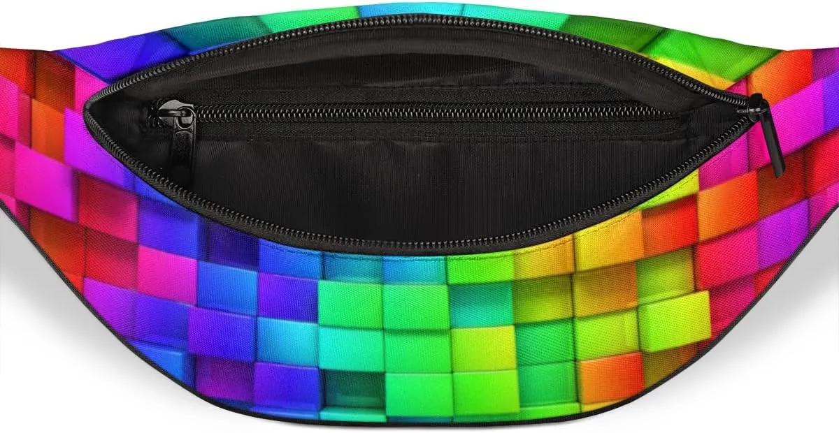 Fanny Pack for Women Men Colored Squares Waist Pack Crossbody Bag with Adjustable Straps for Hiking Running Walking Travel Cycling