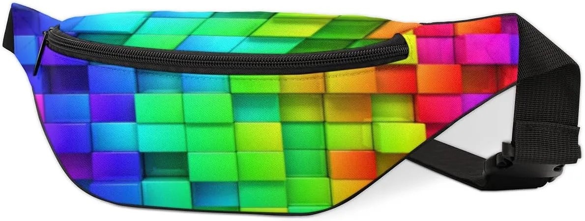 Fanny Pack for Women Men Colored Squares Waist Pack Crossbody Bag with Adjustable Straps for Hiking Running Walking Travel Cycling