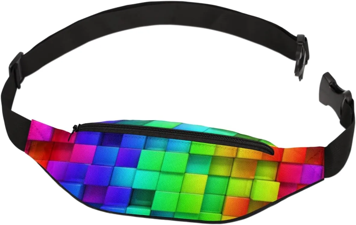 Fanny Pack for Women Men Colored Squares Waist Pack Crossbody Bag with Adjustable Straps for Hiking Running Walking Travel Cycling