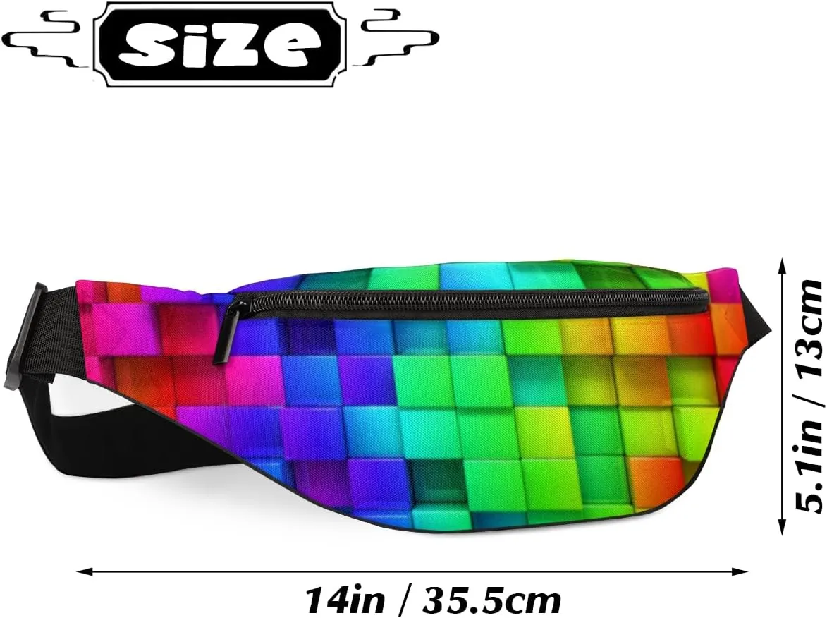 Fanny Pack for Women Men Colored Squares Waist Pack Crossbody Bag with Adjustable Straps for Hiking Running Walking Travel Cycling