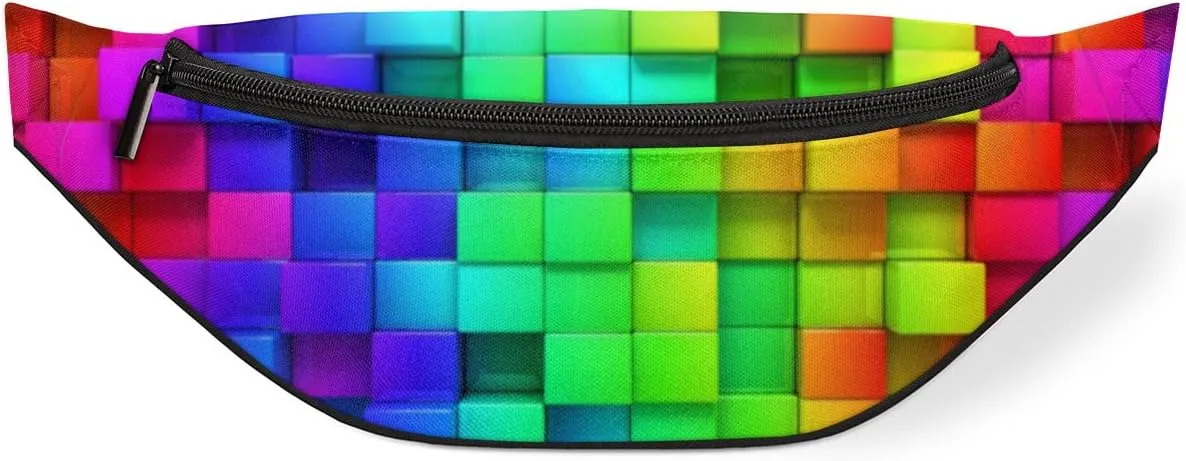 Fanny Pack for Women Men Colored Squares Waist Pack Crossbody Bag with Adjustable Straps for Hiking Running Walking Travel Cycling