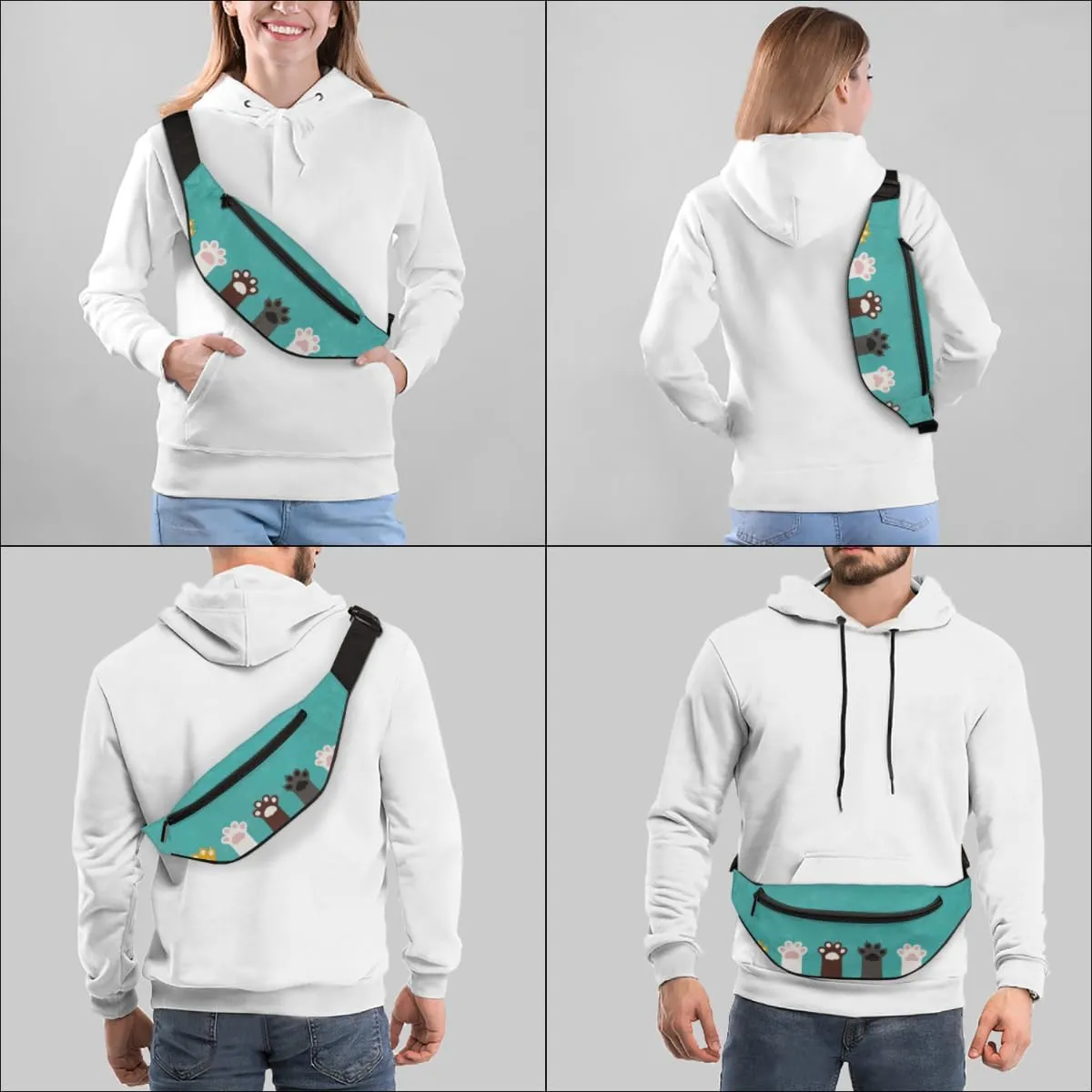 Fanny Pack for Women Men Cute Cat Kitty Paw Print Waist Pack Crossbody Bag with Adjustable Straps for Hiking Running Walking Travel Cycling