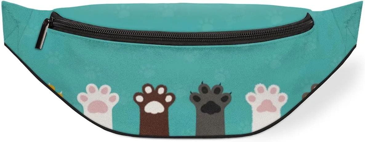 Fanny Pack for Women Men Cute Cat Kitty Paw Print Waist Pack Crossbody Bag with Adjustable Straps for Hiking Running Walking Travel Cycling