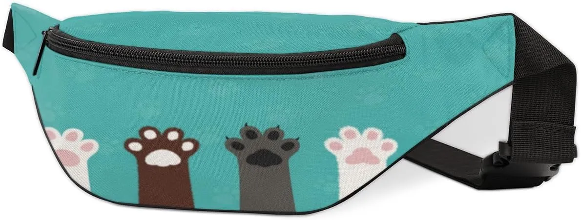 Fanny Pack for Women Men Cute Cat Kitty Paw Print Waist Pack Crossbody Bag with Adjustable Straps for Hiking Running Walking Travel Cycling