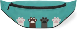 Fanny Pack for Women Men Cute Cat Kitty Paw Print Waist Pack Crossbody Bag with Adjustable Straps for Hiking Running Walking Travel Cycling