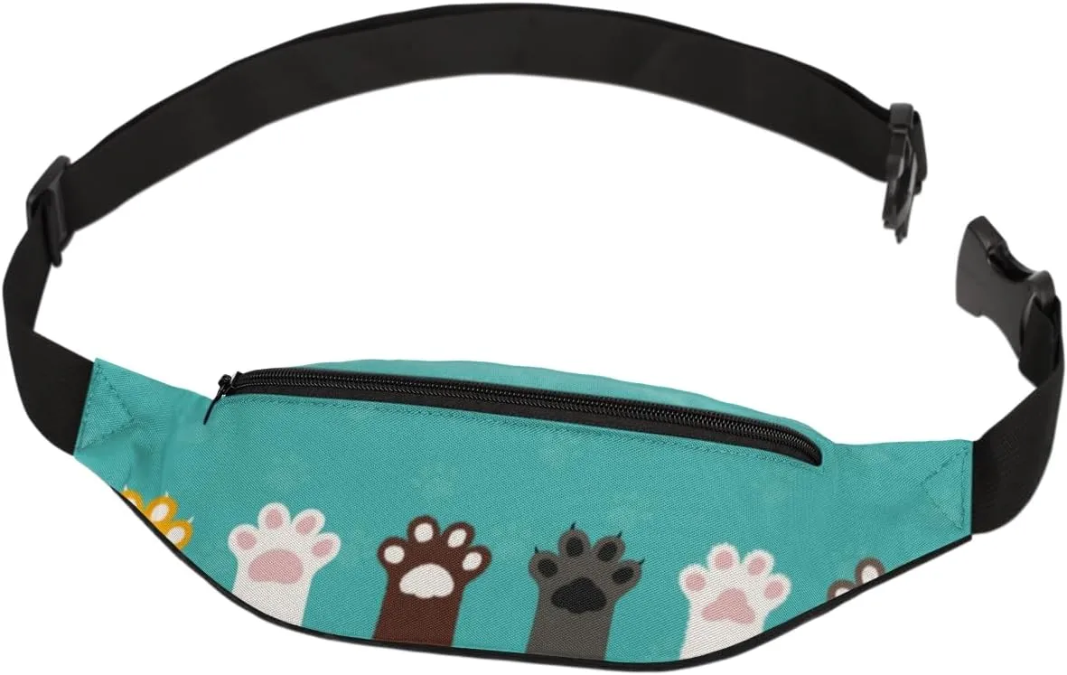 Fanny Pack for Women Men Cute Cat Kitty Paw Print Waist Pack Crossbody Bag with Adjustable Straps for Hiking Running Walking Travel Cycling