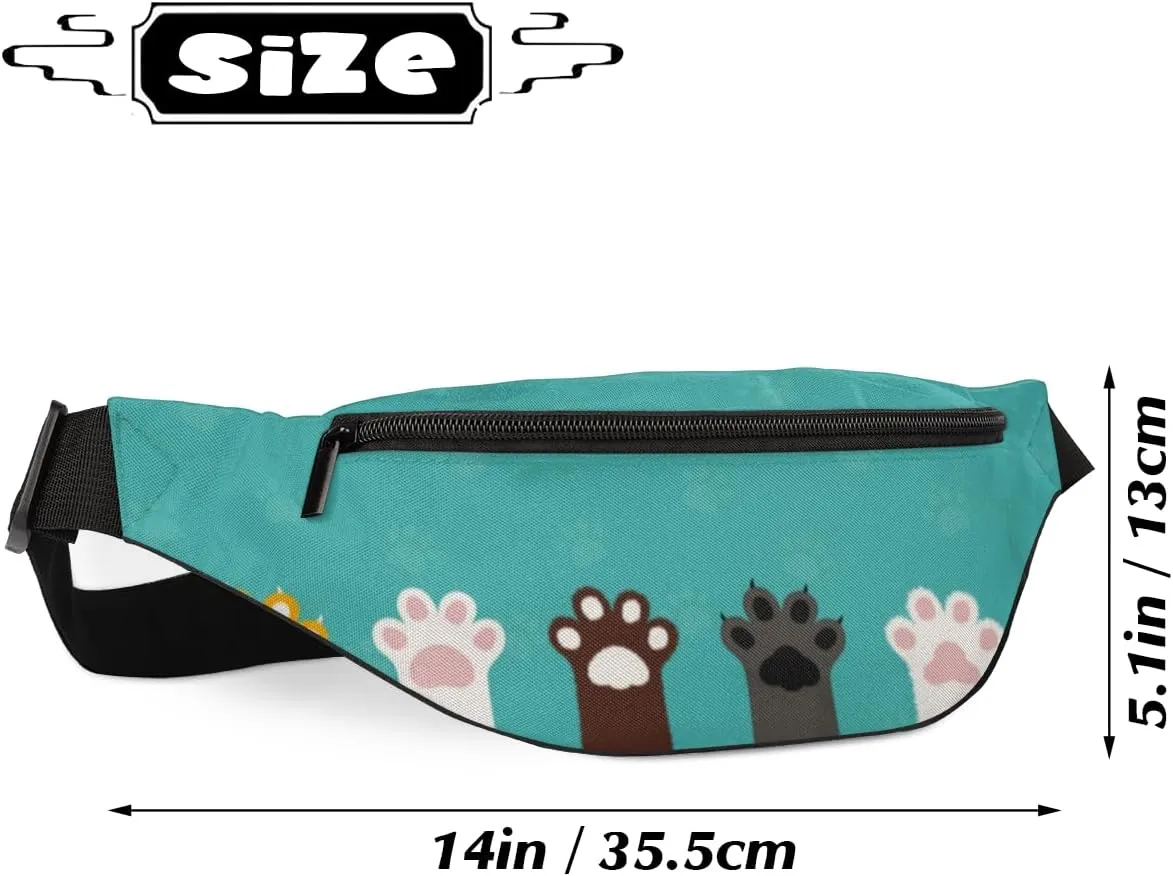 Fanny Pack for Women Men Cute Cat Kitty Paw Print Waist Pack Crossbody Bag with Adjustable Straps for Hiking Running Walking Travel Cycling