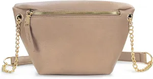 Fanny Pack for Women Vegan Leather Cross body Chain Belt Purse Chest Bag Bum Hip Waist Pack for Travel Outdoor Hiking (Nude)